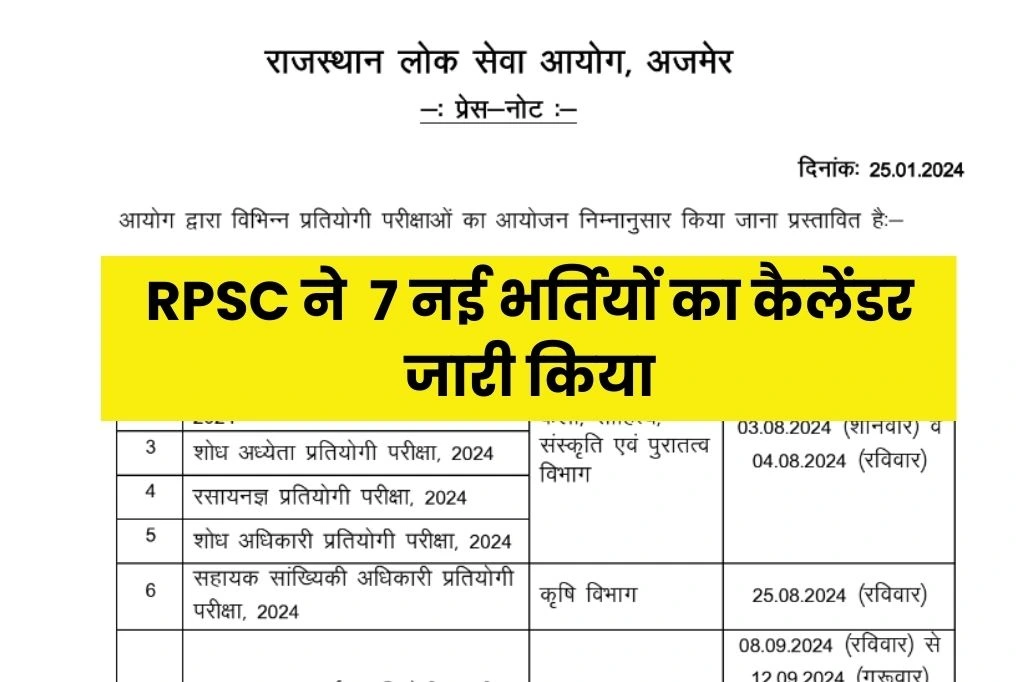 RPSC Exam Calendar आरपीएससी ने जारी किया 7 नई भर्तियों का कैलेंडर