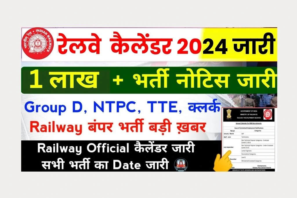 Railway RRB Calendar रेलवे ने जारी किया 1 लाख पदों पर ग्रुप डी