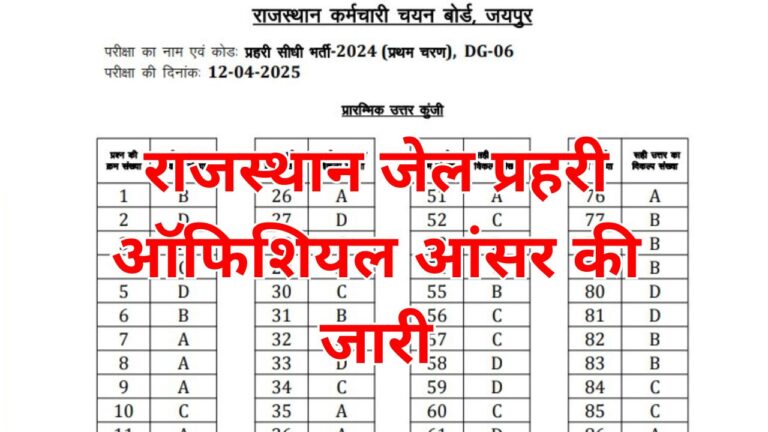 Rajasthan Jail Prahari Answer Key