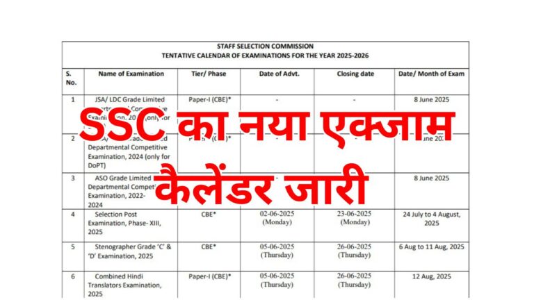 SSC Exam Calendar