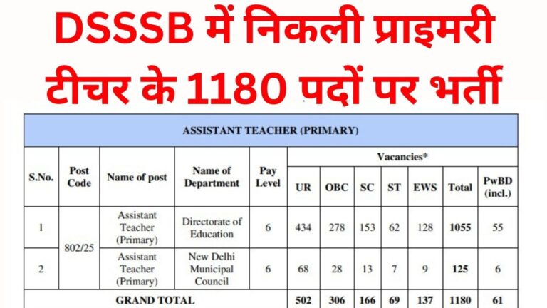 DSSSB Assistant Primary Teacher Recruitment 2025
