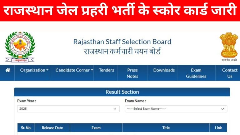 Rajasthan Jail Prahari Score Card 2025