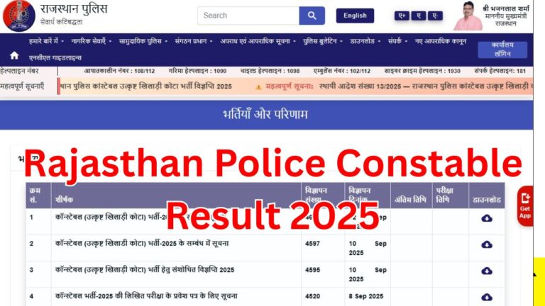 Rajasthan Police Constable Result 2025