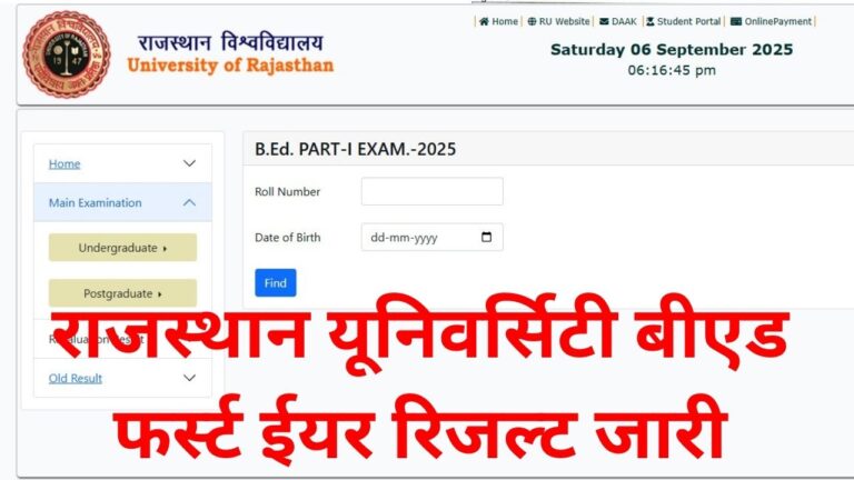 Rajasthan University Bed 1st Year Result 2025
