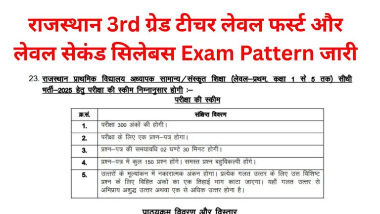 Rajasthan 3rd Grade Teacher Level 1st Level 2nd Syllabus