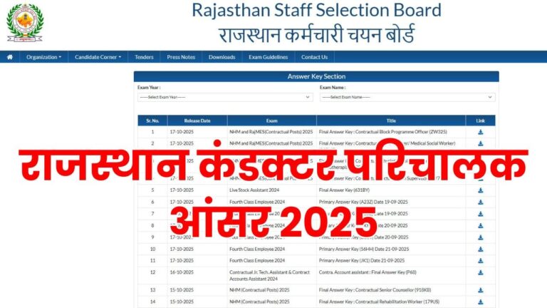 Rajasthan Conductor Parichalak Answer Key 2025