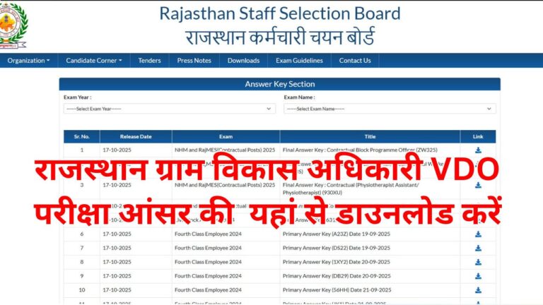 Rajasthan VDO Gram Vikas Adhikari Answer Key 2025