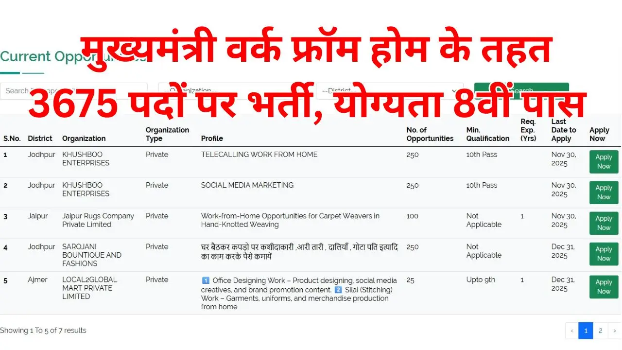 Rajasthan Work from Home Vacancy