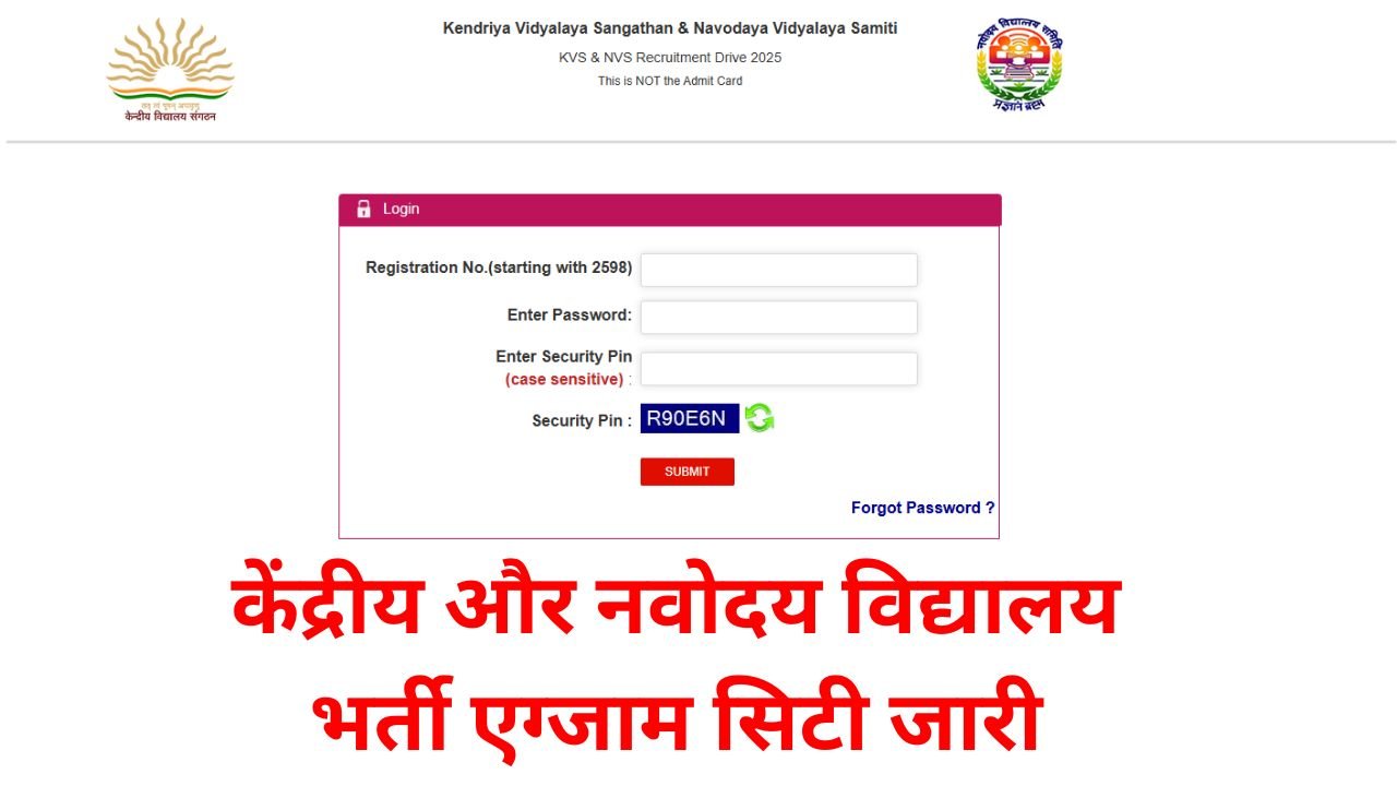 KVS NVS Exam City 2025: