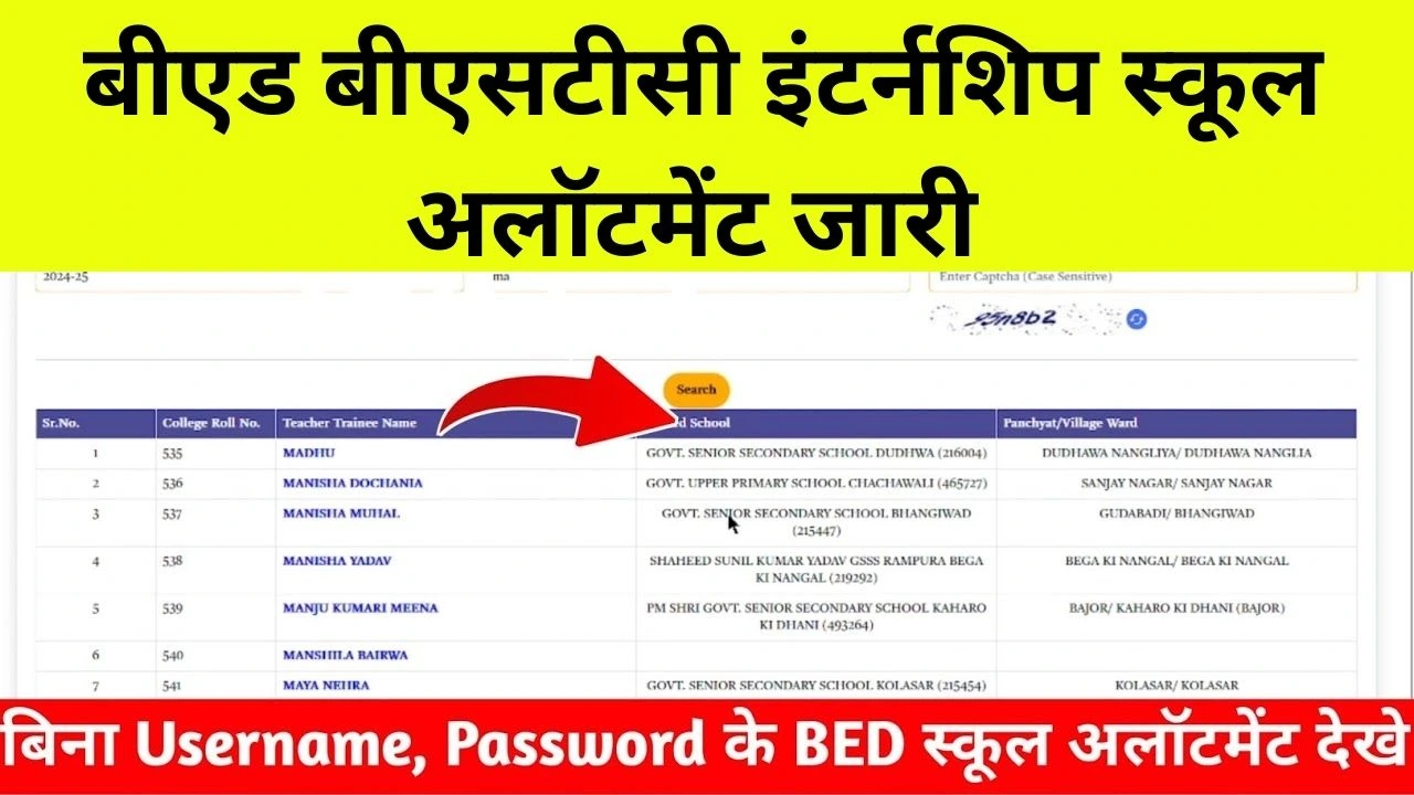 Rajasthan BED DELED Internship School Allotment 2025