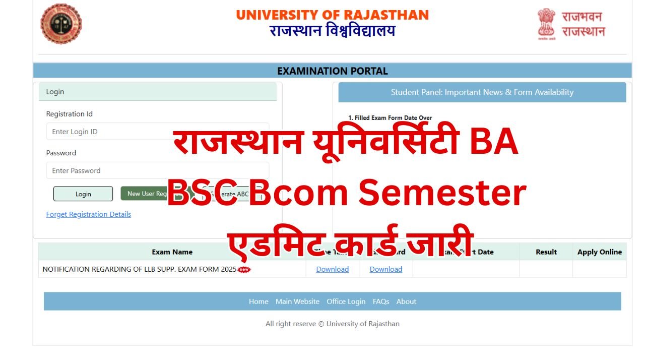 Rajasthan University BA BSC Bcom Semester Admit Card 2025