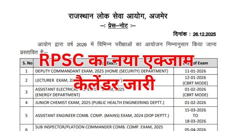 RPSC Exam Calendar 2026