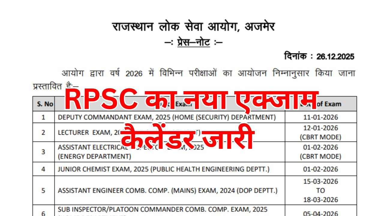 RPSC Exam Calendar 2026
