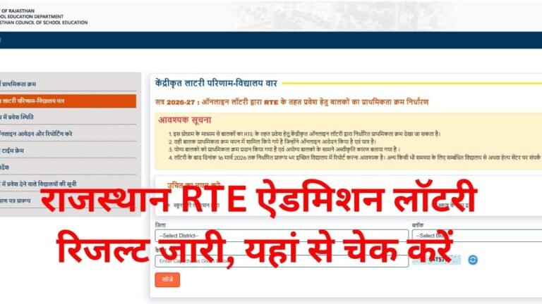 Rajasthan RTE Admission Lottery Result 2026