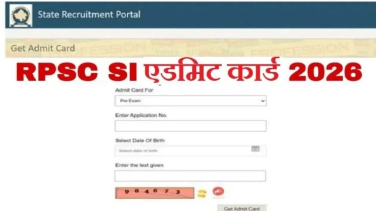 RPSC SI Sub Inspector Admit Card 2026