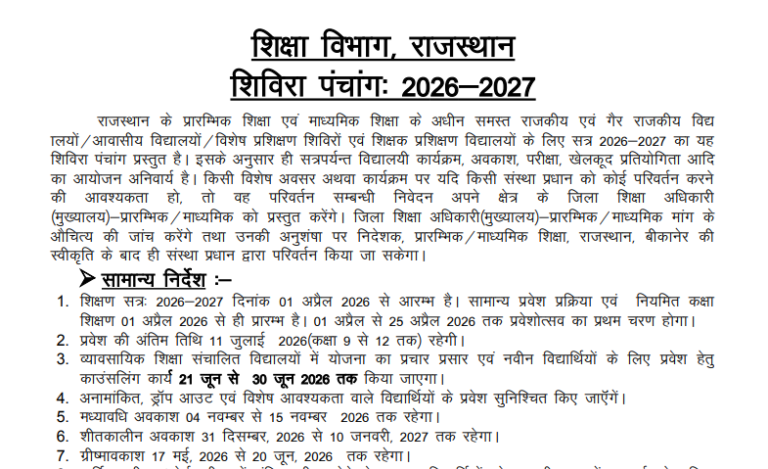 Rajasthan Shivira Panchang 2026