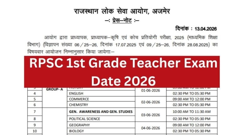RPSC 1st Grade Teacher Exam Date 2026