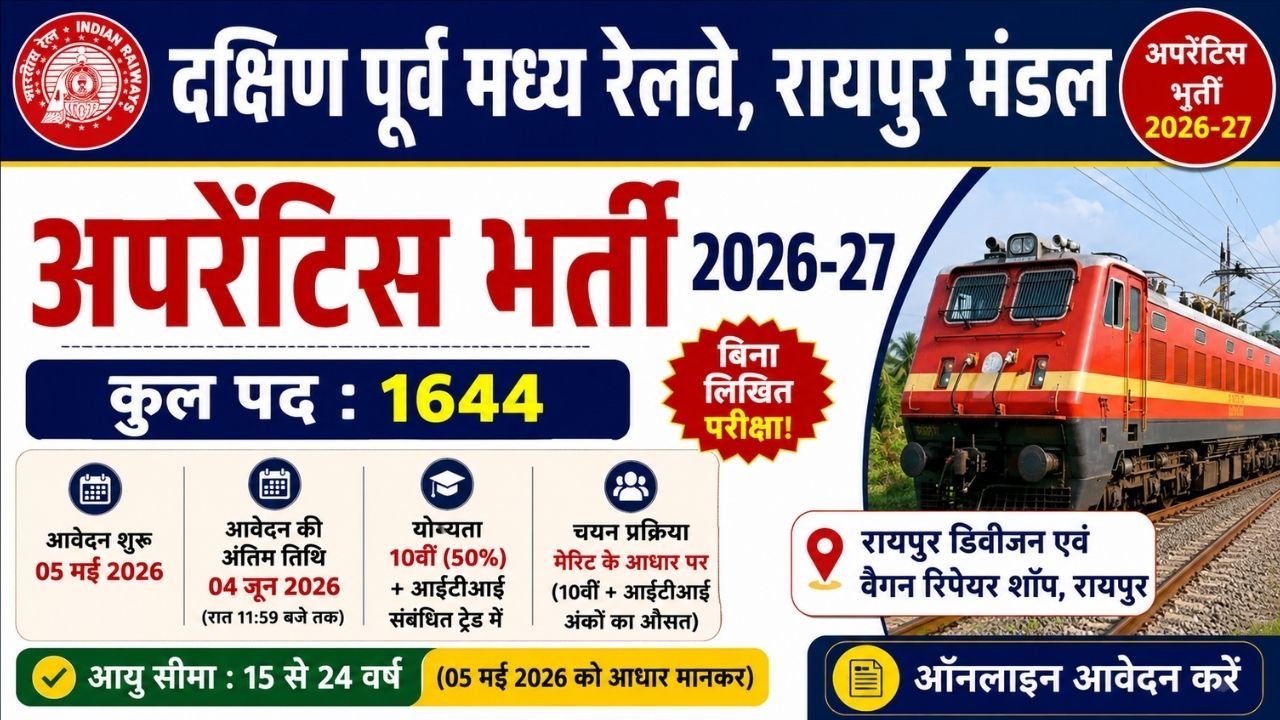 Railway RRC SECR Apprentice Recruitment 2026