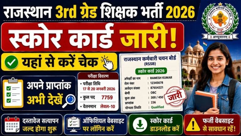 Rajasthan 3rd Grade Teacher Score Card 2026