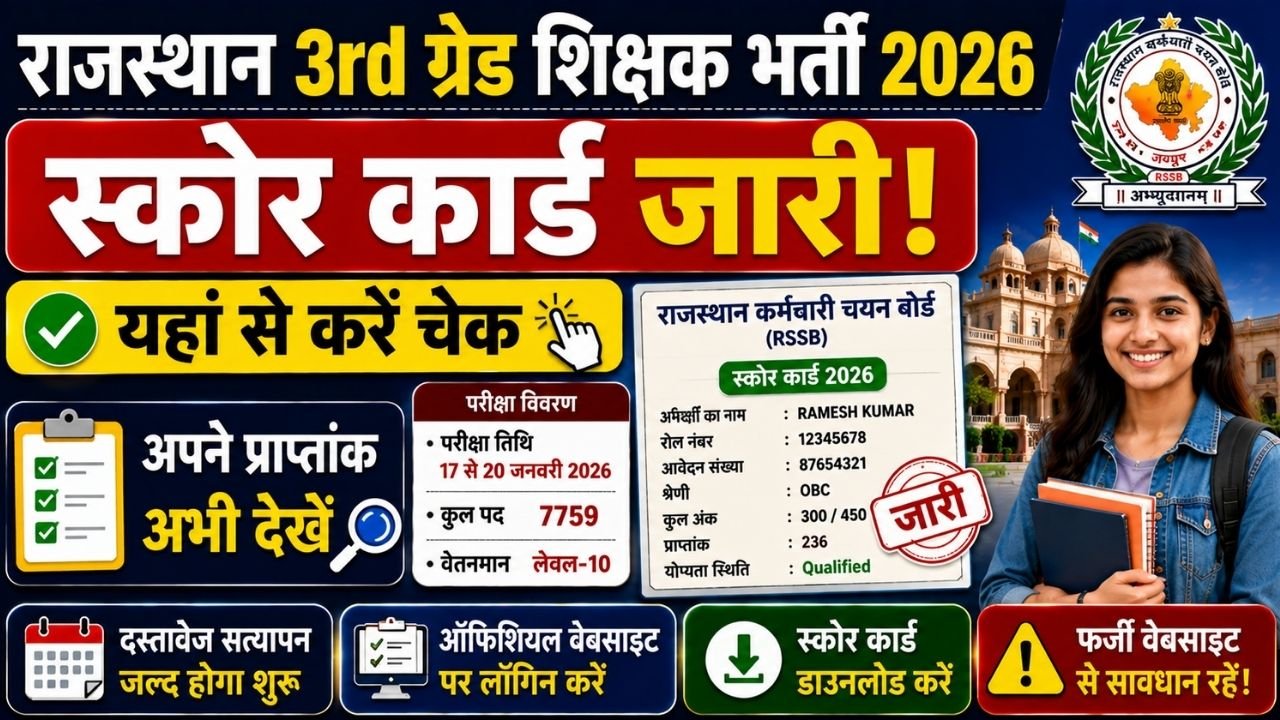 Rajasthan 3rd Grade Teacher Score Card 2026