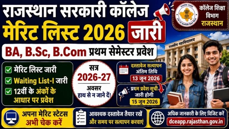 Rajasthan Govt College Admission Merit List 2026