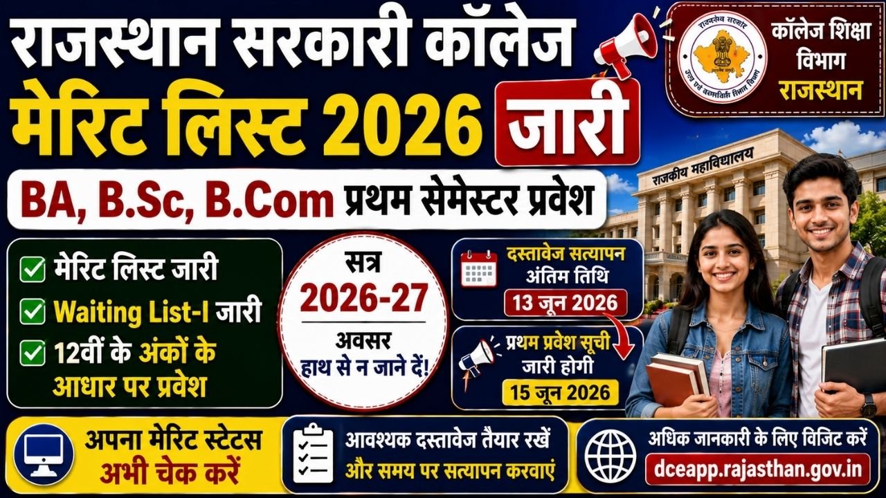 Rajasthan Govt College Admission Merit List 2026