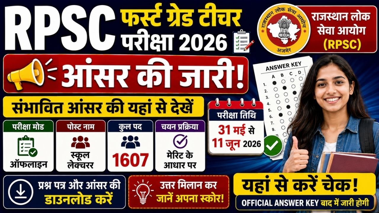 RPSC 1st Grade Teacher Answer Key 2026
