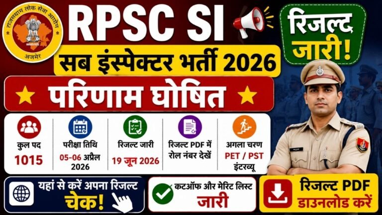 RPSC SI Result 2026