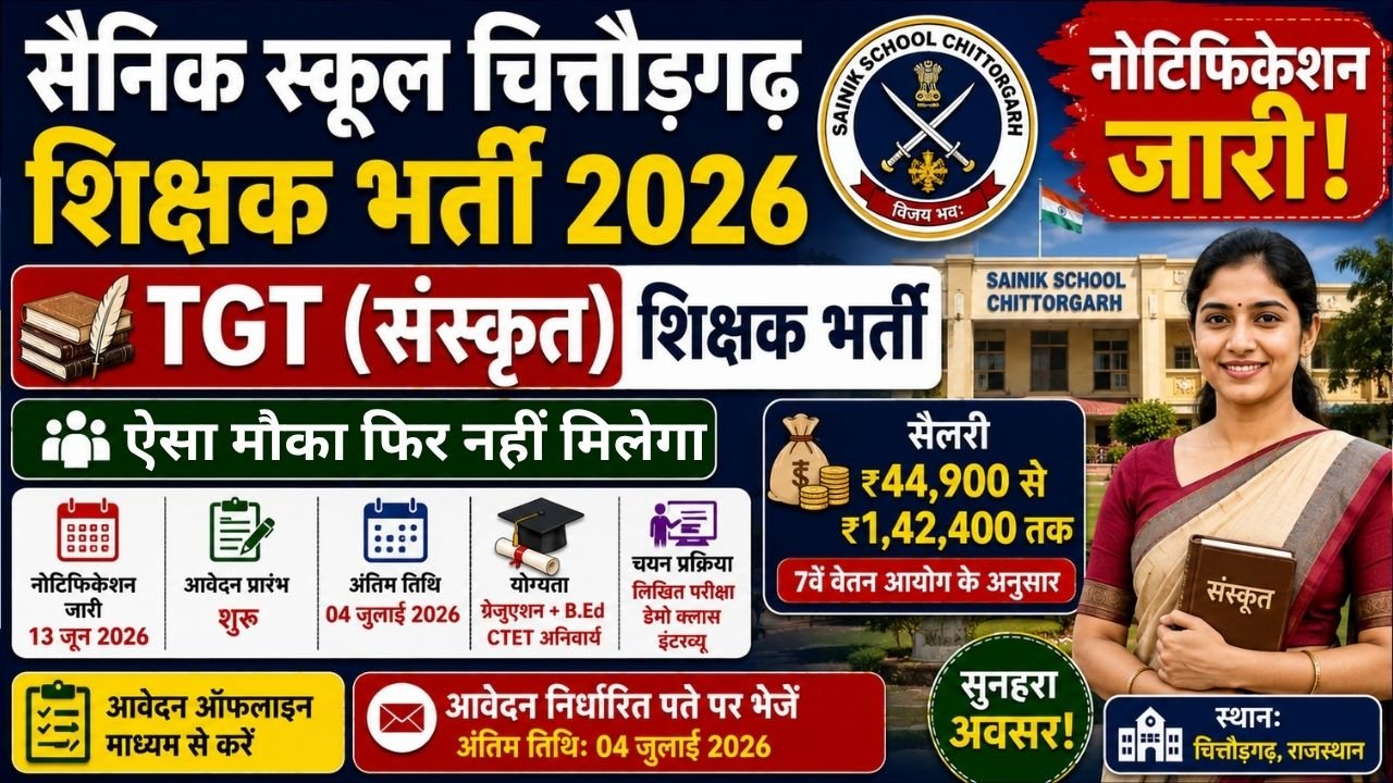 Sainik School Chittorgarh TGT Sanskrit Recruitment 2026