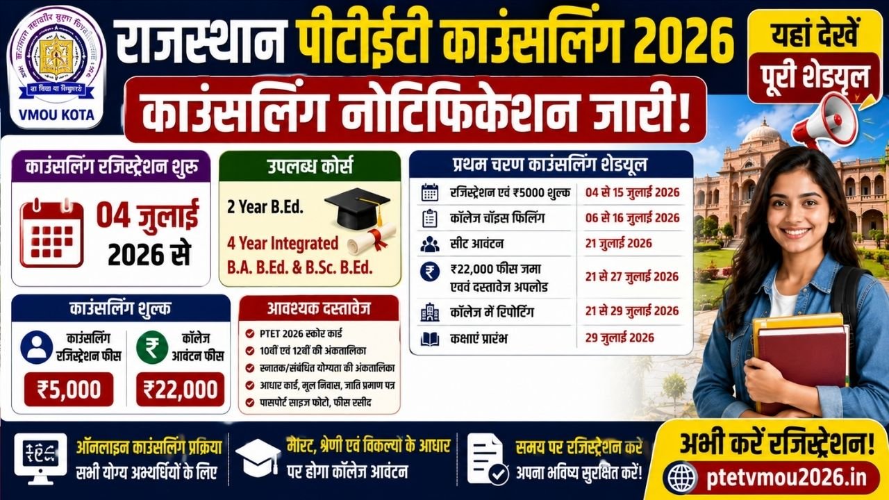 Rajasthan PTET Counselling 2026