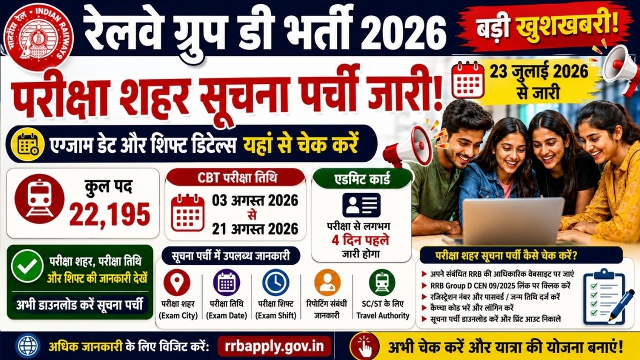 RRB Group D Exam City Intimation Slip 2026