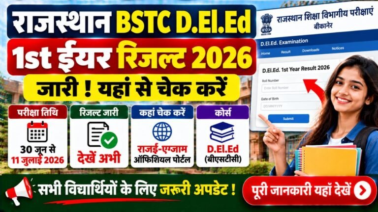 Rajasthan BSTC DElEd 1st Year Result 2026