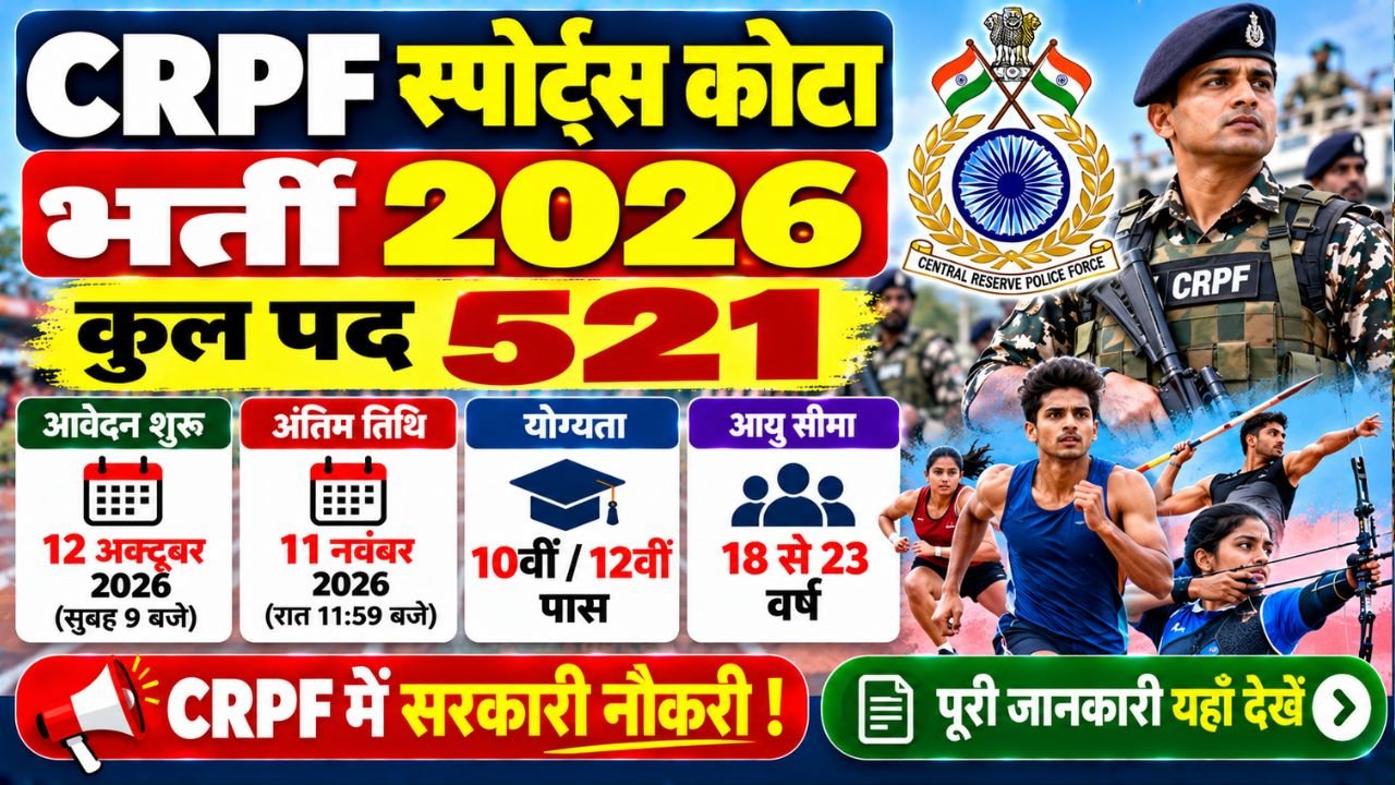 CRPF Sports Quota Recruitment 2026