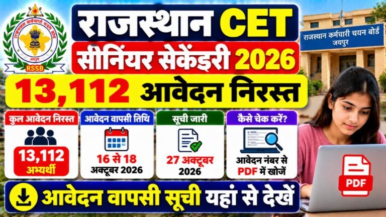 Rajasthan CET Senior Secondary Application Withdrawal List 2026